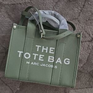 Marc Jacobs Olive Green Tote with White Lettering And Gag Wallet